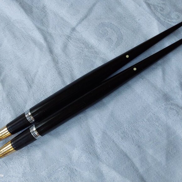 Vtg Schaeffer green marble desk set 2 fountain pens 14K gold nibs midcentury - Picture 8 of 11